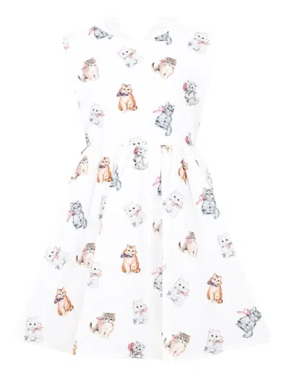 Vivetta Kids' Kittens-print Sleeveless Dress In White