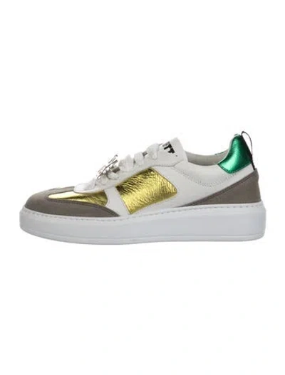 Pre-owned Vivetta Leather Colorblock Pattern Sneakers In Blue/white