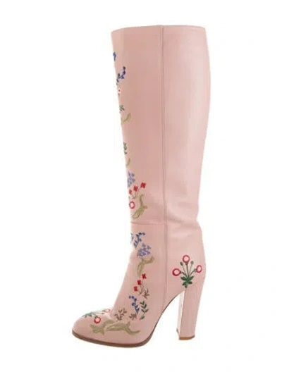 Pre-owned Vivetta Leather Floral Print Boots In Pink