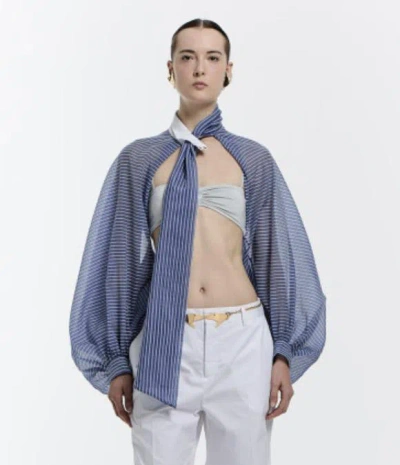 Vivetta Mini Blouse With Ruffles And Bow Closure In Righe Blue Bianche