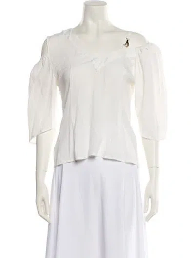 Pre-owned Vivetta Off-the-shoulder Three-quarter Sleeve Blouse In White