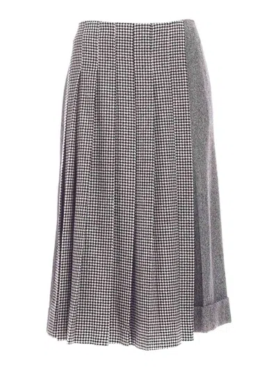Vivetta Herringbone Crop Pants In Black And White In Gris