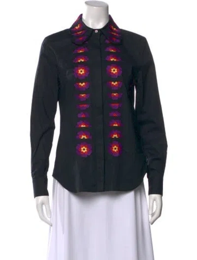 Pre-owned Vivetta Printed Long Sleeve Button-up Top In Black