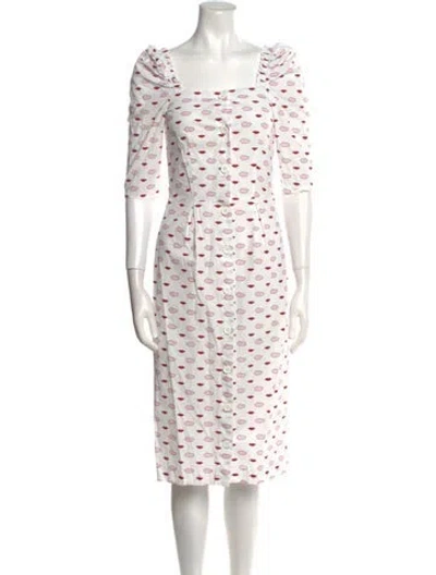 Pre-owned Vivetta Printed Midi Length Dress In White