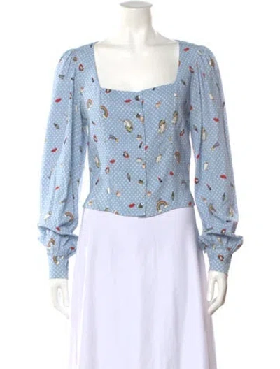 Pre-owned Vivetta Printed Square Neckline Blouse In Blue
