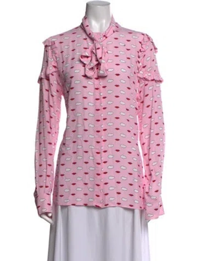 Pre-owned Vivetta Printed Tie Neck Blouse In Pink