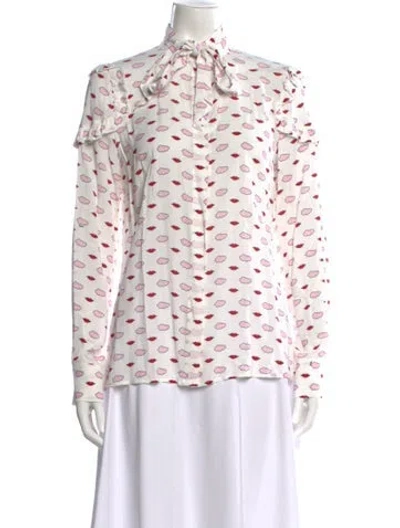Pre-owned Vivetta Printed Tie Neck Blouse In White