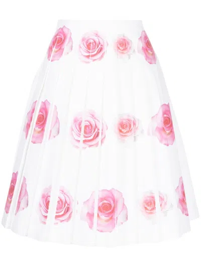 Vivetta Rose-print Fully-pleated Skirt In White