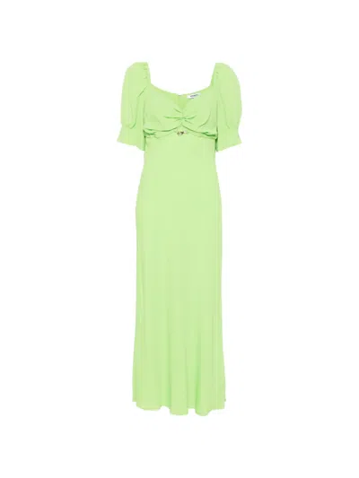 Vivetta Ruched Puff-sleeve Midi Dress In Green