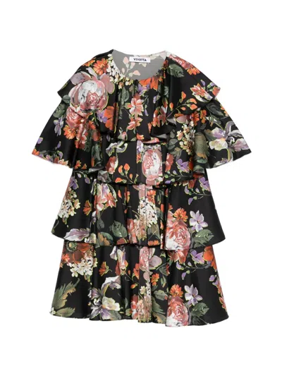 Vivetta Ruffled Floral-print Mini Dress In Black