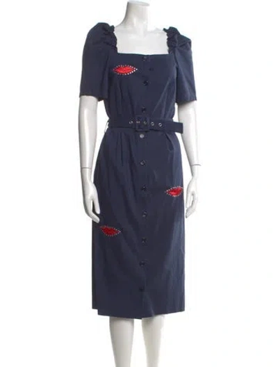 Pre-owned Vivetta Square Neckline Midi Length Dress In Blue