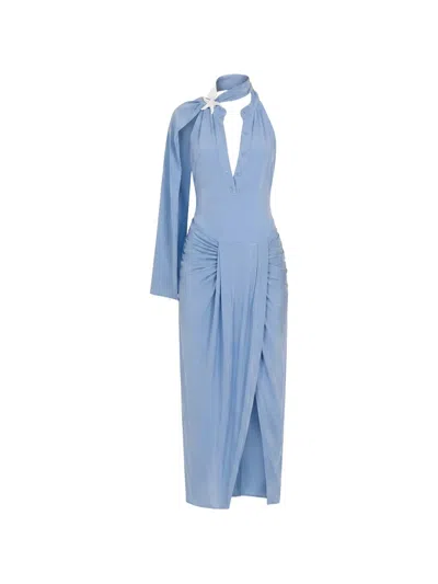 Vivetta Starfish-embellished Draped Midi Dress In Blue