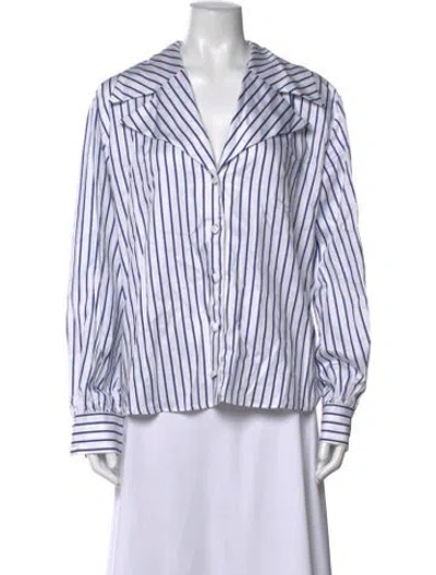 Pre-owned Vivetta Striped Long Sleeve Blouse In White