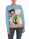 Vivetta Light Blue Pullover With Multicolor Intarsia In Azul Claro