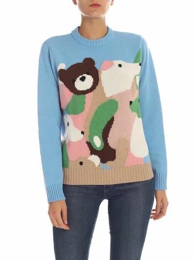 Vivetta Light Blue Pullover With Multicolor Intarsia In Azul Claro