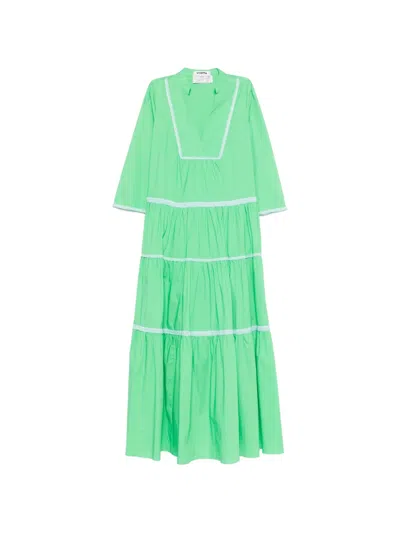 Vivetta Tiered Crochet-trim Maxi Dress In Green
