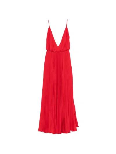 Vivetta V-neck Pleated Maxi Dress In Red