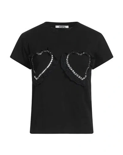 Vivetta Woman T-shirt Black Size M Cotton, Polyamide, Glass