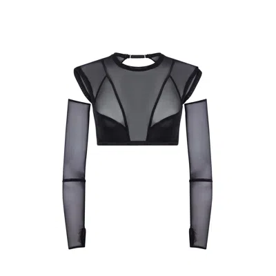 Vivi Leigh London Women's Black Mesh Bralette Crop Top With Gloves
