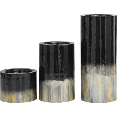 Vivian Lune Home 3-piece Metal Candleholder Set In Black