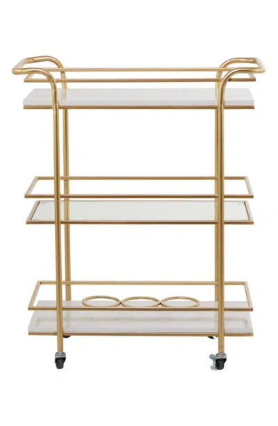 Vivian Lune Home 3-tier Rolling Marble Bar Cart In Gold