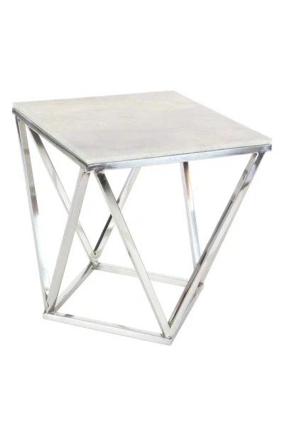 Vivian Lune Home Geometric Stainless Steel Accent Table In White