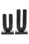 Vivian Lune Home Set Of 2 Aluminum Metal Candleholders In Black