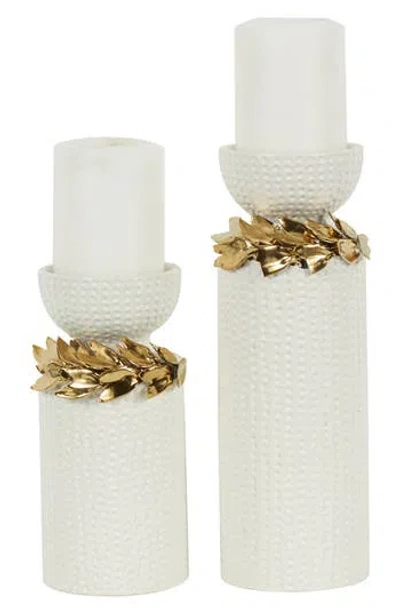Vivian Lune Home Set Of 2 Ceramic Candleholders In White