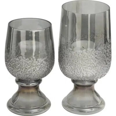 Vivian Lune Home Set Of 2 Modern Glass Candleholders In Gray