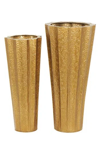 Vivian Lune Home Set Of 2 Pleated Vases In Gold