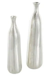 Vivian Lune Home Set Of 2 Tall Metal Vases In Silver