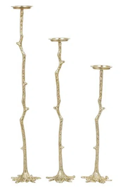 Vivian Lune Home Set Of 3 Glam Aluminum Metal Candleholders In Gold