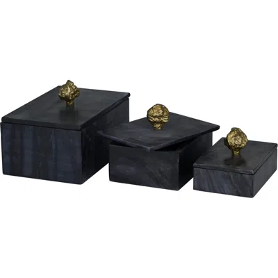 Vivian Lune Home Set Of 3 Marble Boxes In Black