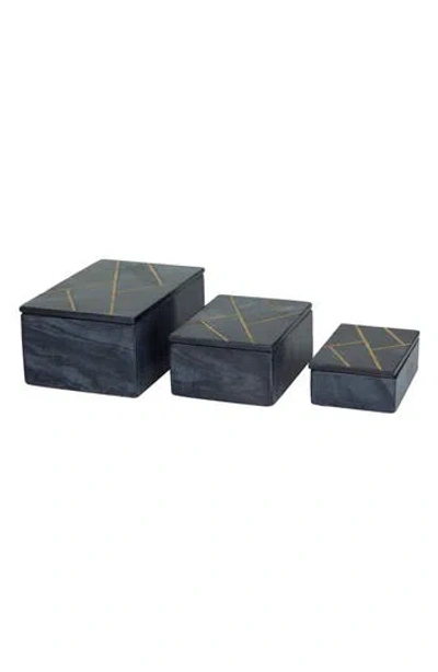 Vivian Lune Home Set Of 3 Marble Boxes In Black