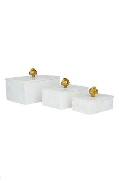 Vivian Lune Home Set Of 3 Marble Boxes In Metallic