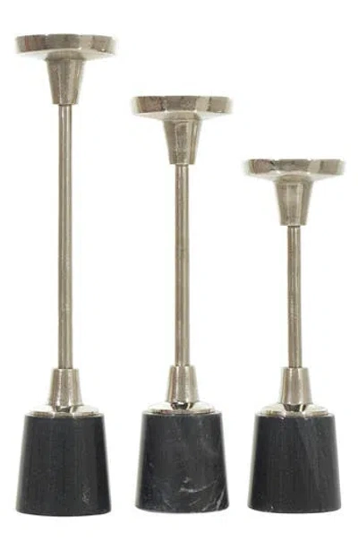 Vivian Lune Home Set Of 3 Modern Candleholders In Silver