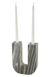 Vivian Lune Home Two Taper Marble Candleholder In Grey Multi