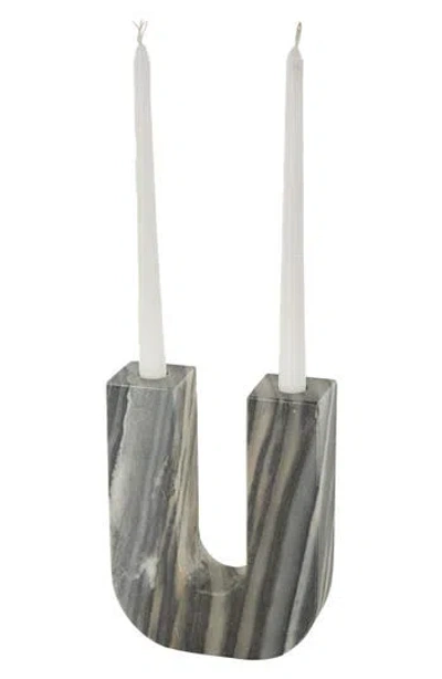 Vivian Lune Home Two Taper Marble Candleholder In Grey Multi