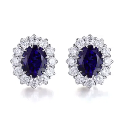 Viviana Halil Women's Gold / White The Yahara Earrings Lab Blue Sapphire With Moissanite Halo In White Gold