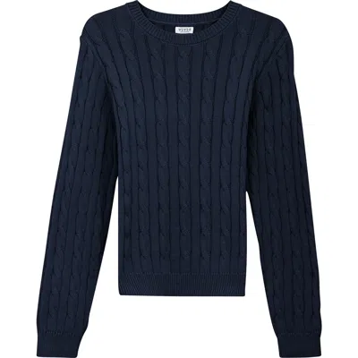 Vivid Cable Knit Ribbed Neck Sweater In Blue