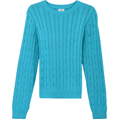 Vivid Cable Knit Ribbed Neck Sweater In Blue