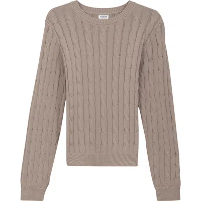 Vivid Cable Knit Ribbed Neck Sweater In Gray