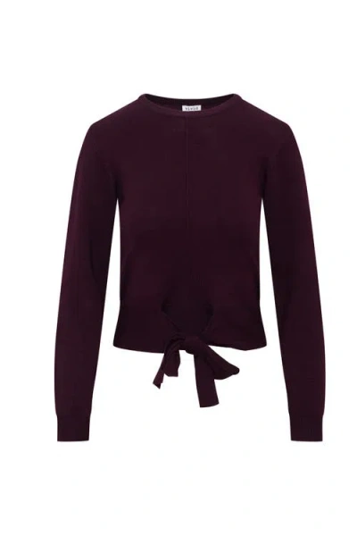 Vivid Crew Neck Bottom Tie Soft Knit Sweater In Burgundy