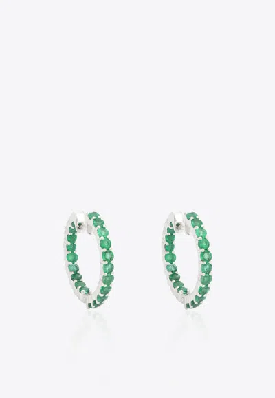 Vivid Jewelers Special Order - Emerald Hoops In White-gold In Green