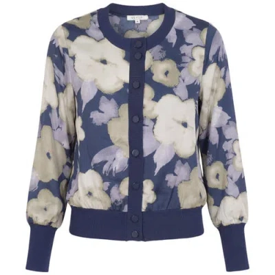 Vivid Painted Satin Long Sleeve Button Front Rib Trim Top In Multi
