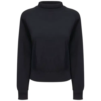 Vivid Raglan Mock Neck Viscose Nylon Knit Sweater In Black
