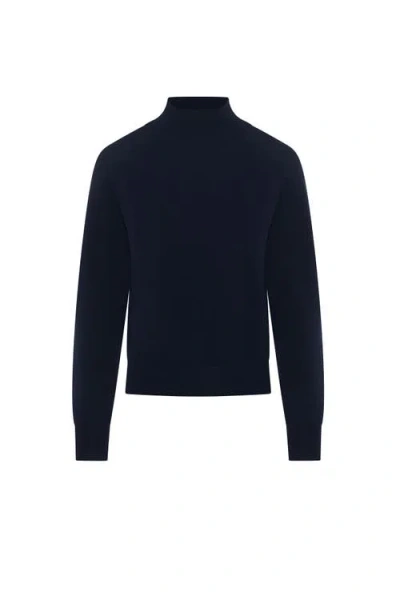 Vivid Raglan Mock Neck Viscose Nylon Knit Sweater In Blue