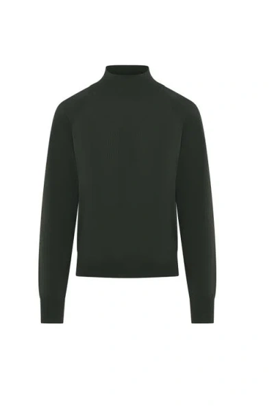 Vivid Raglan Mock Neck Viscose Nylon Knit Sweater In Green