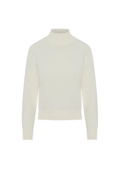 Vivid Raglan Mock Neck Viscose Nylon Knit Sweater In White
