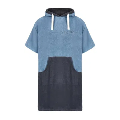 Vivida Blue / Grey Original Poncho Towel Changing Robe - Mineral Blue / Anthracite Grey In Blue/grey